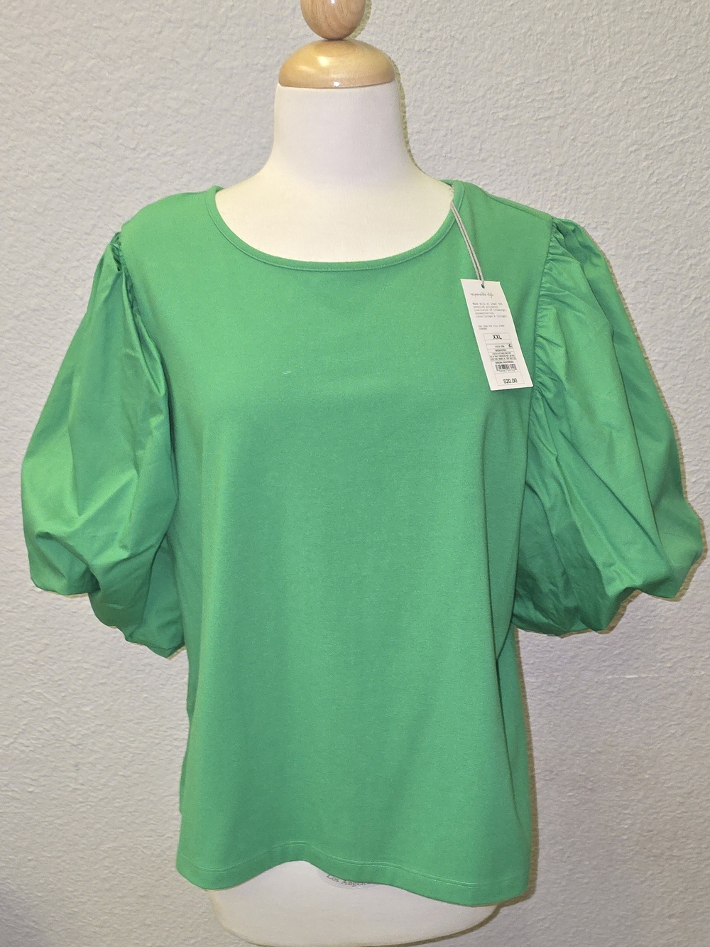 a new day Emerald Green Puff Sleeve Tee